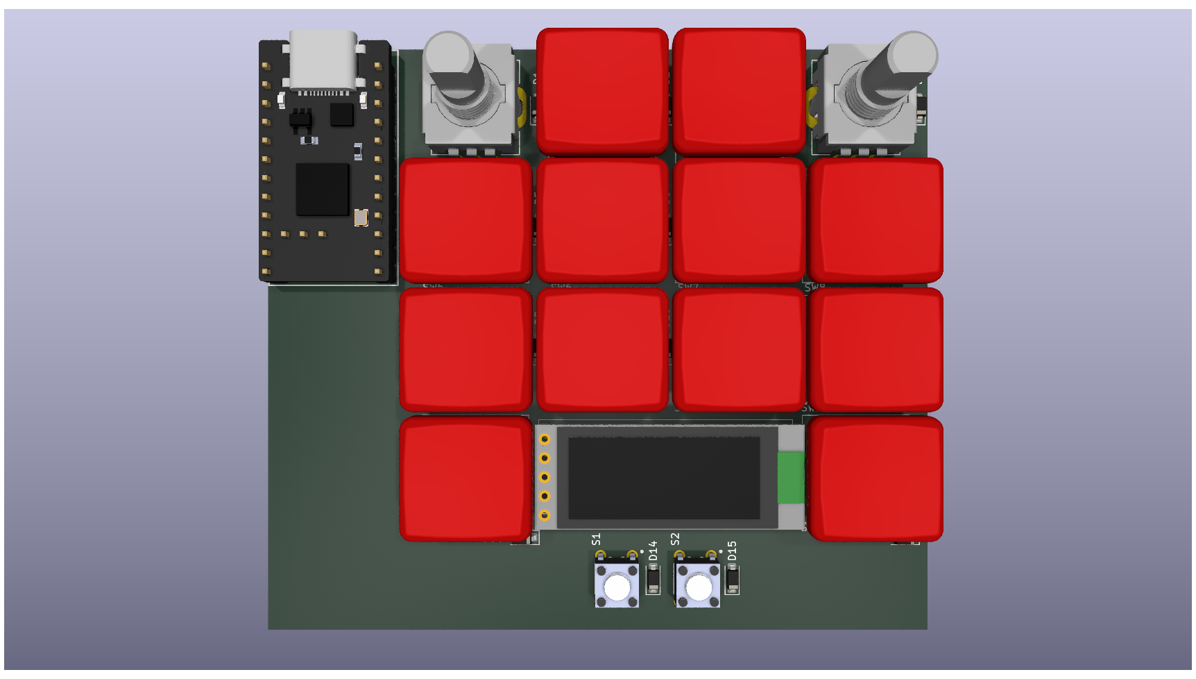 finished pcb layout with keycaps