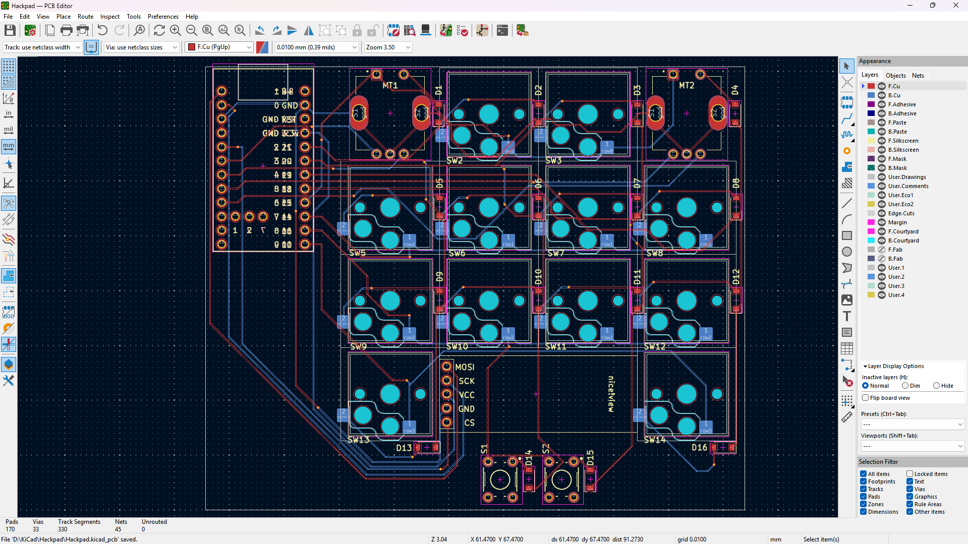 updated pcb with microcontroller a tad more to the left