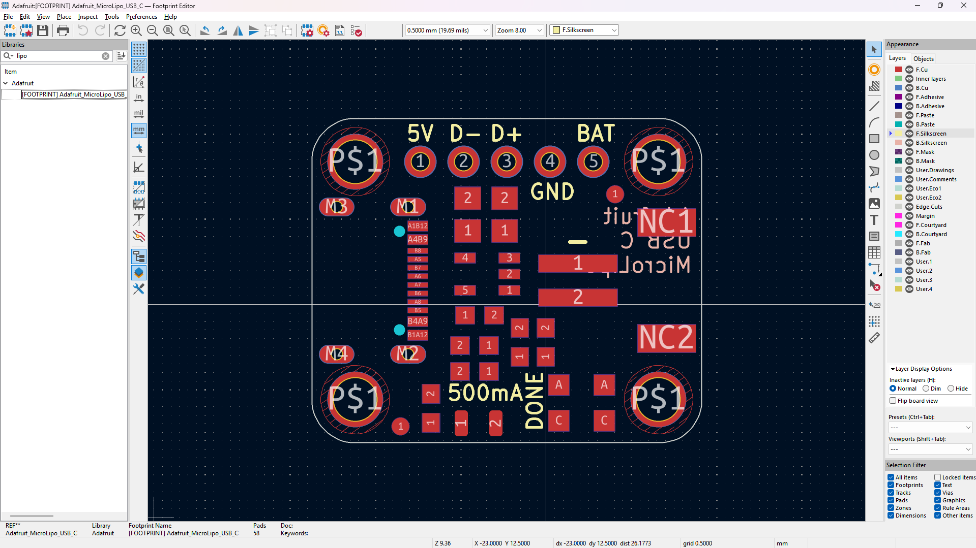 custom-ish pcb of the adafruit micri lipo charger