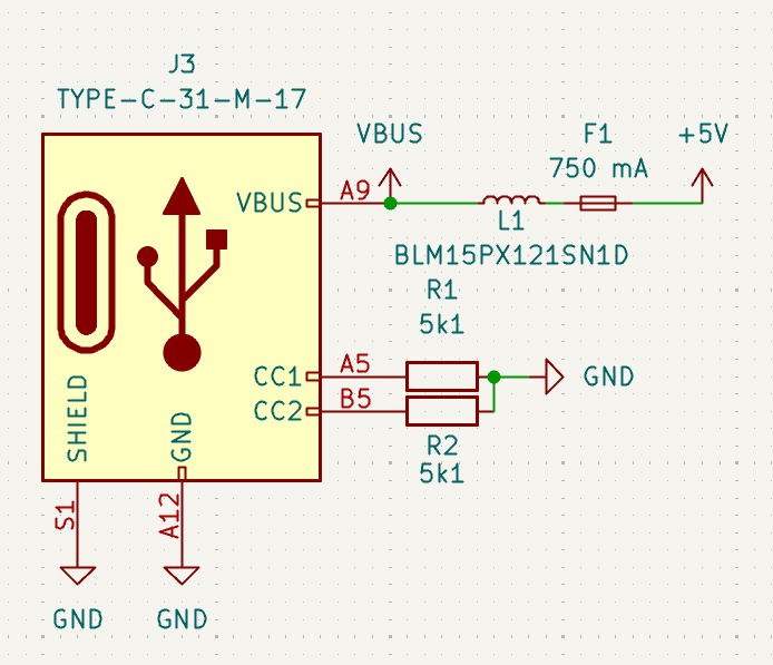 Schematic of the USB C input port